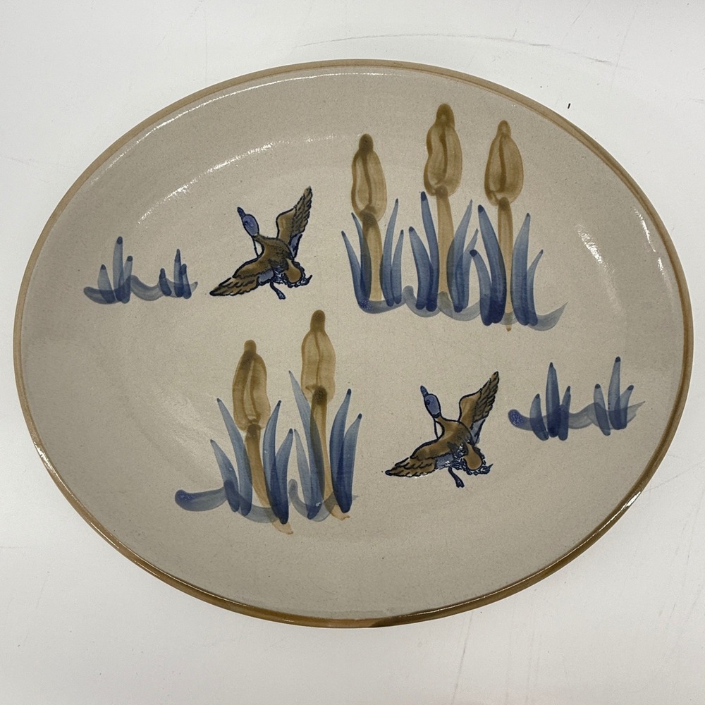 Vtg Large Platter Louisville Stoneware American Folk Art Pottery Ducks‎